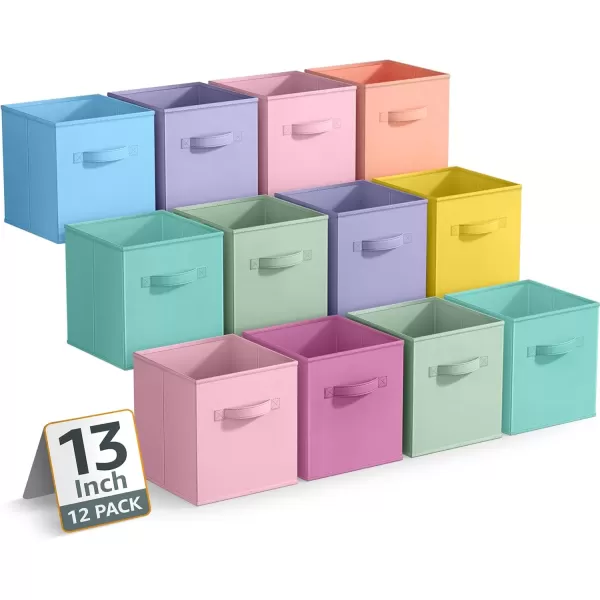 imageSorbus 11 Inch Storage Bins  Sturdy Collapsible Fabric Storage Cubes with Handle  12 Foldable Baskets for Organizing Clothes Toys Books  Storage Baskets for Shelves Closets12 Pack Pastel MultiColor 3