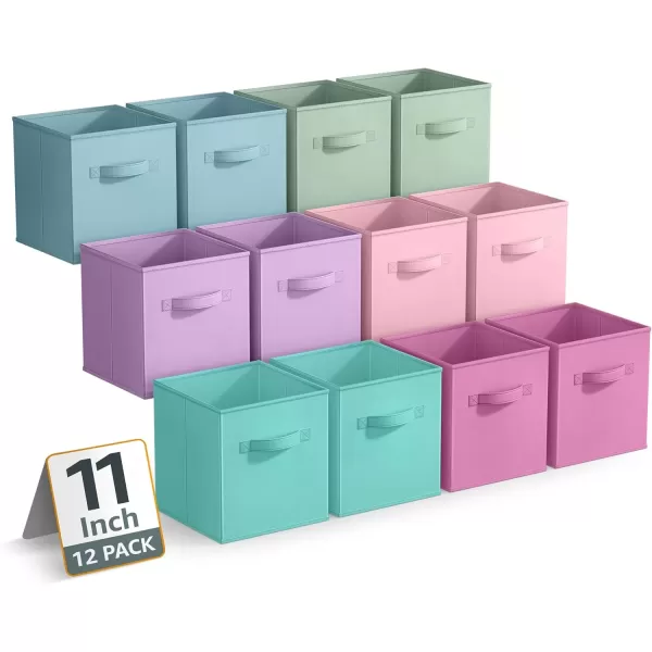 imageSorbus 11 Inch Storage Bins  Sturdy Collapsible Fabric Storage Cubes with Handle  12 Foldable Baskets for Organizing Clothes Toys Books  Storage Baskets for Shelves Closets12 Pack Pastel MultiColor 2