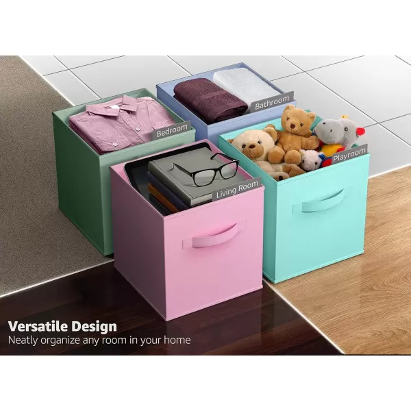 imageSorbus 11 Inch Storage Bins  Sturdy Collapsible Fabric Storage Cubes with Handle  12 Foldable Baskets for Organizing Clothes Toys Books  Storage Baskets for Shelves Closets12 Pack Pastel MultiColor 2