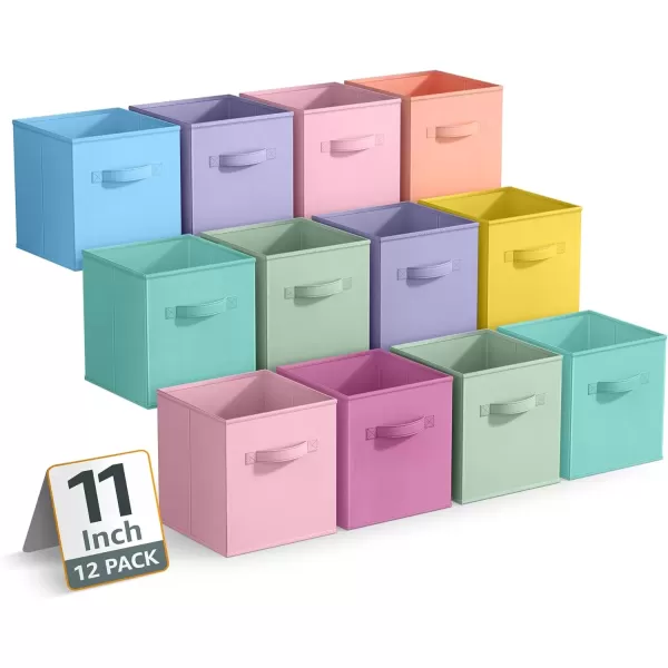 imageSorbus 11 Inch Storage Bins  Sturdy Collapsible Fabric Storage Cubes with Handle  12 Foldable Baskets for Organizing Clothes Toys Books  Storage Baskets for Shelves Closets12 Pack Pastel MultiColor 3
