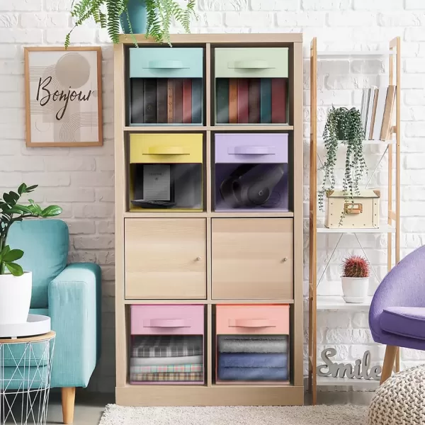 imageSorbus 11 Inch Storage Bins with Clear Window  6 Foldable Baskets for Organizing Clothes Toys Books  Sturdy Collapsible Fabric Storage Cubes with Handle  Storage Baskets for Shelves ClosetsPastel MultiColor with Window