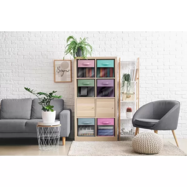 imageSorbus 11 Inch Storage Bins with Clear Window  6 Foldable Baskets for Organizing Clothes Toys Books  Sturdy Collapsible Fabric Storage Cubes with Handle  Storage Baskets for Shelves ClosetsPastel MultiColor 2 with Window