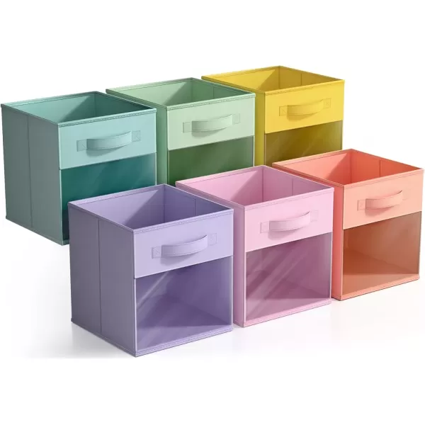 imageSorbus 11 Inch Storage Bins with Clear Window  6 Foldable Baskets for Organizing Clothes Toys Books  Sturdy Collapsible Fabric Storage Cubes with Handle  Storage Baskets for Shelves ClosetsPastel MultiColor with Window