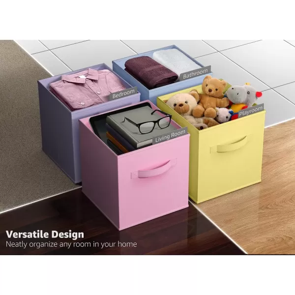 imageSorbus 11 Inch Storage Bins with Clear Window  6 Foldable Baskets for Organizing Clothes Toys Books  Sturdy Collapsible Fabric Storage Cubes with Handle  Storage Baskets for Shelves ClosetsPastel MultiColor