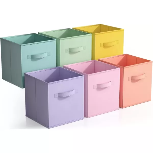 imageSorbus 11 Inch Storage Bins with Clear Window  6 Foldable Baskets for Organizing Clothes Toys Books  Sturdy Collapsible Fabric Storage Cubes with Handle  Storage Baskets for Shelves ClosetsPastel MultiColor