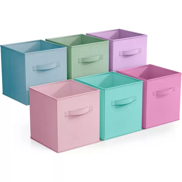 imageSorbus 11 Inch Storage Bins with Clear Window  6 Foldable Baskets for Organizing Clothes Toys Books  Sturdy Collapsible Fabric Storage Cubes with Handle  Storage Baskets for Shelves ClosetsPastel MultiColor 2
