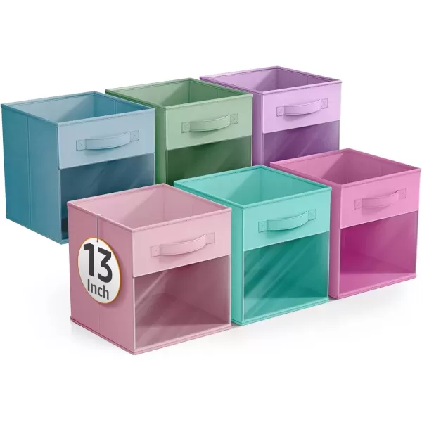 imageSorbus 11 Inch Storage Bins with Clear Window  6 Foldable Baskets for Organizing Clothes Toys Books  Sturdy Collapsible Fabric Storage Cubes with Handle  Storage Baskets for Shelves ClosetsPastel MultiColor 2 with Window