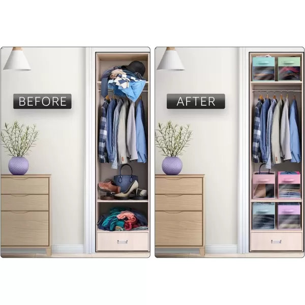 imageSorbus 11 Inch Storage Bins with Clear Window  6 Foldable Baskets for Organizing Clothes Toys Books  Sturdy Collapsible Fabric Storage Cubes with Handle  Storage Baskets for Shelves ClosetsPastel MultiColor 2 with Window
