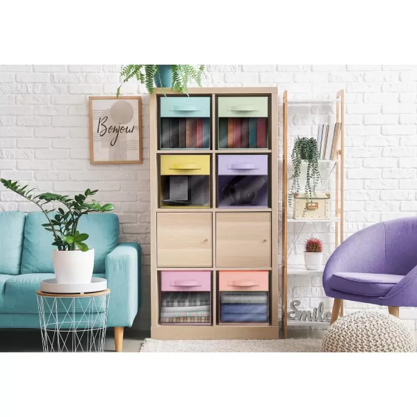 imageSorbus 11 Inch Storage Bins with Clear Window  6 Foldable Baskets for Organizing Clothes Toys Books  Sturdy Collapsible Fabric Storage Cubes with Handle  Storage Baskets for Shelves ClosetsPastel MultiColor with Window