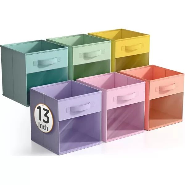 imageSorbus 11 Inch Storage Bins with Clear Window  6 Foldable Baskets for Organizing Clothes Toys Books  Sturdy Collapsible Fabric Storage Cubes with Handle  Storage Baskets for Shelves ClosetsPastel MultiColor with Window