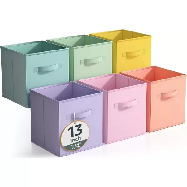 imageSorbus 11 Inch Storage Bins with Clear Window  6 Foldable Baskets for Organizing Clothes Toys Books  Sturdy Collapsible Fabric Storage Cubes with Handle  Storage Baskets for Shelves ClosetsPastel MultiColor