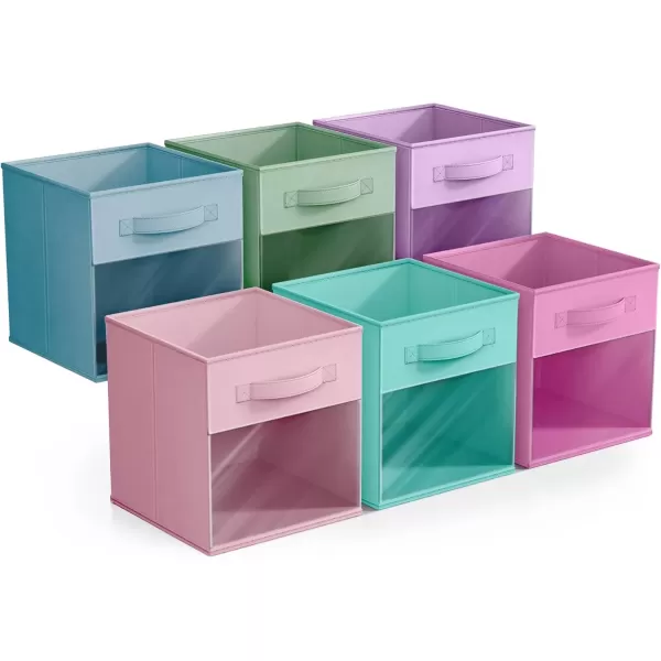 imageSorbus 11 Inch Storage Bins with Clear Window  6 Foldable Baskets for Organizing Clothes Toys Books  Sturdy Collapsible Fabric Storage Cubes with Handle  Storage Baskets for Shelves ClosetsPastel MultiColor 2 with Window