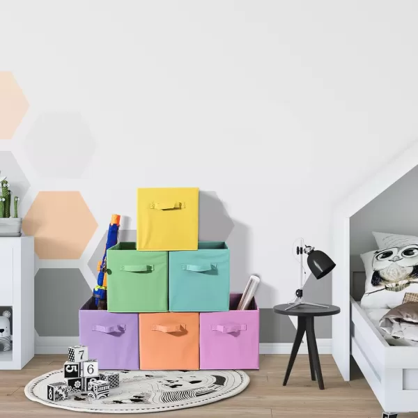 imageSorbus 11 Inch Storage Bins with Clear Window  6 Foldable Baskets for Organizing Clothes Toys Books  Sturdy Collapsible Fabric Storage Cubes with Handle  Storage Baskets for Shelves ClosetsPastel MultiColor