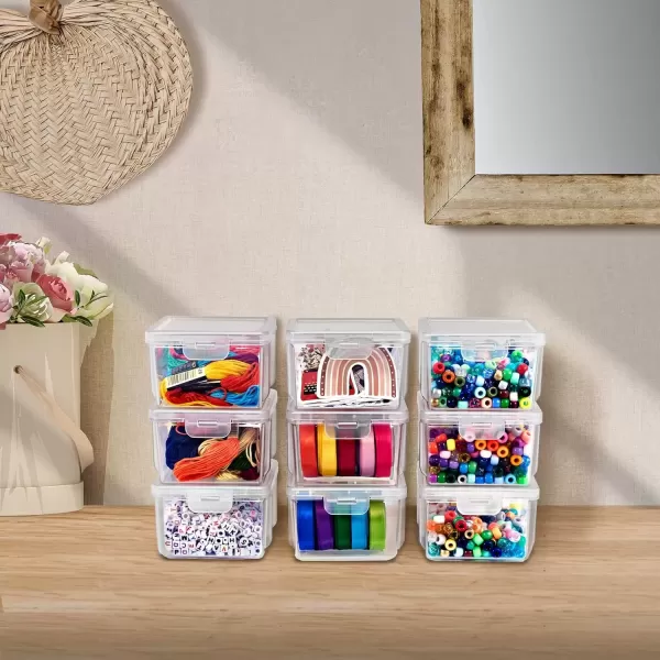 imageSorbus 12Piece Art Supply Storage Organizer  Stackable Craft Storage Organizer with Hinged Lids  Art Storage Yarn Organizer Ribbon Organizer Bead Organizers Arts and Crafts Organizer Containers12 Pack