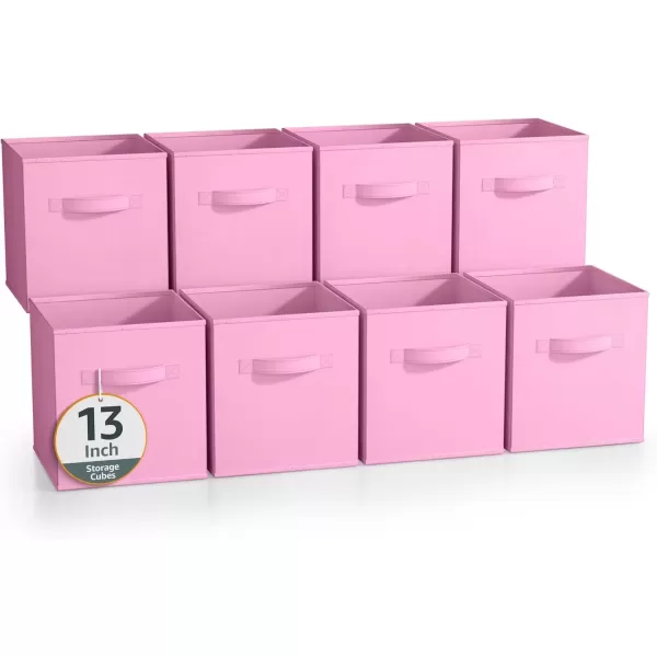 imageSorbus 13 Inch Storage Bins  Sturdy Collapsible Fabric Storage Cubes with Handle  8 Foldable Baskets for Organizing Clothes Toys Books  Storage Baskets for Shelves ClosetsPastel Pink 8 Pack