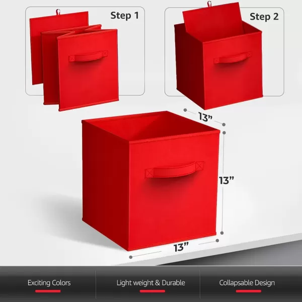 imageSorbus 13 Inch Storage Bins  Sturdy Collapsible Fabric Storage Cubes with Handle  8 Foldable Baskets for Organizing Clothes Toys Books  Storage Baskets for Shelves ClosetsRed 8 Pack