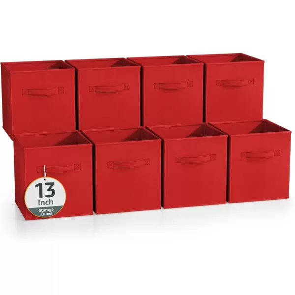imageSorbus 13 Inch Storage Bins  Sturdy Collapsible Fabric Storage Cubes with Handle  8 Foldable Baskets for Organizing Clothes Toys Books  Storage Baskets for Shelves ClosetsRed 8 Pack
