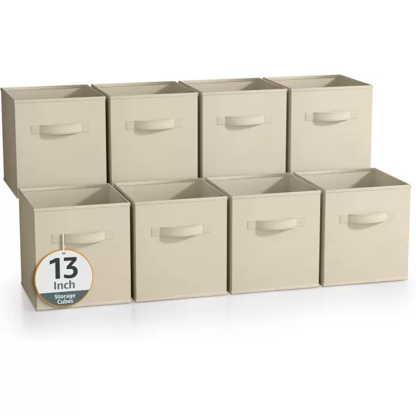 imageSorbus 13 Inch Storage Bins  Sturdy Collapsible Fabric Storage Cubes with Handle  8 Foldable Baskets for Organizing Clothes Toys Books  Storage Baskets for Shelves ClosetsBeige 8 Pack