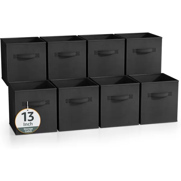 imageSorbus 13 Inch Storage Bins  Sturdy Collapsible Fabric Storage Cubes with Handle  8 Foldable Baskets for Organizing Clothes Toys Books  Storage Baskets for Shelves ClosetsBlack 8 Pack