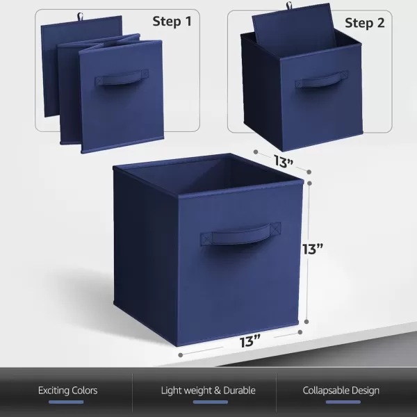 imageSorbus 13 Inch Storage Bins  Sturdy Collapsible Fabric Storage Cubes with Handle  8 Foldable Baskets for Organizing Clothes Toys Books  Storage Baskets for Shelves ClosetsNavy Blue 8 Pack