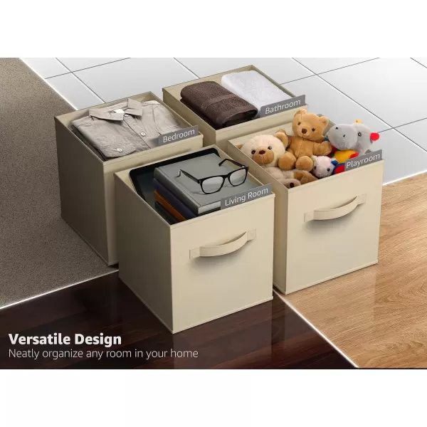 imageSorbus 13 Inch Storage Bins  Sturdy Collapsible Fabric Storage Cubes with Handle  8 Foldable Baskets for Organizing Clothes Toys Books  Storage Baskets for Shelves ClosetsBeige 8 Pack