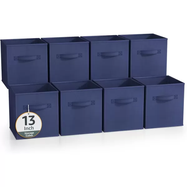 imageSorbus 13 Inch Storage Bins  Sturdy Collapsible Fabric Storage Cubes with Handle  8 Foldable Baskets for Organizing Clothes Toys Books  Storage Baskets for Shelves ClosetsNavy Blue 8 Pack