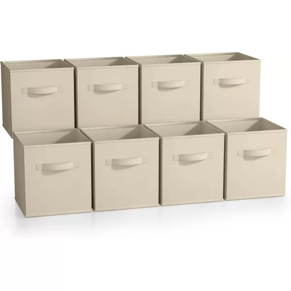 imageSorbus 13 Inch Storage Bins  Sturdy Collapsible Fabric Storage Cubes with Handle  8 Foldable Baskets for Organizing Clothes Toys Books  Storage Baskets for Shelves ClosetsBeige 8 Pack