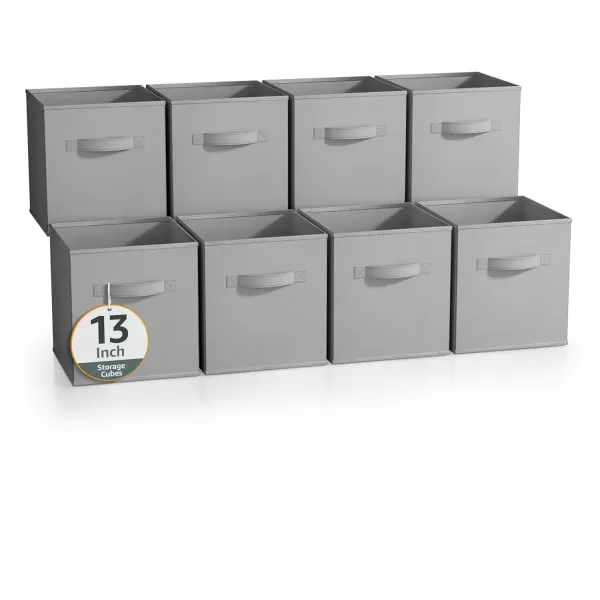 imageSorbus 13 Inch Storage Bins  Sturdy Collapsible Fabric Storage Cubes with Handle  8 Foldable Baskets for Organizing Clothes Toys Books  Storage Baskets for Shelves ClosetsGray 8 Pack
