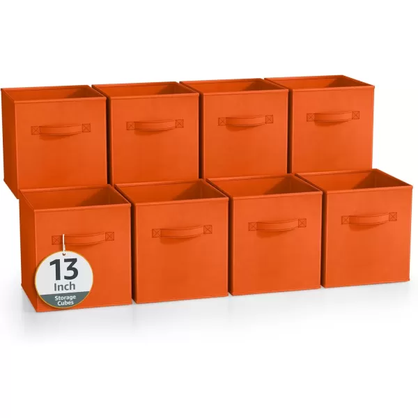 imageSorbus 13 Inch Storage Bins  Sturdy Collapsible Fabric Storage Cubes with Handle  8 Foldable Baskets for Organizing Clothes Toys Books  Storage Baskets for Shelves ClosetsOrange 8 Pack