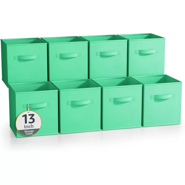 imageSorbus 13 Inch Storage Bins  Sturdy Collapsible Fabric Storage Cubes with Handle  8 Foldable Baskets for Organizing Clothes Toys Books  Storage Baskets for Shelves ClosetsTeal 8 Pack