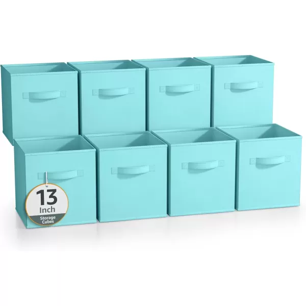 imageSorbus 13 Inch Storage Bins  Sturdy Collapsible Fabric Storage Cubes with Handle  8 Foldable Baskets for Organizing Clothes Toys Books  Storage Baskets for Shelves ClosetsAqua 8 Pack