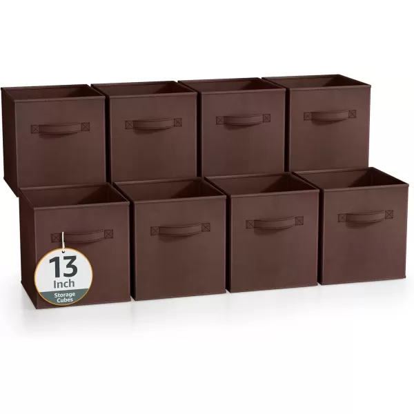 imageSorbus 13 Inch Storage Bins  Sturdy Collapsible Fabric Storage Cubes with Handle  8 Foldable Baskets for Organizing Clothes Toys Books  Storage Baskets for Shelves ClosetsChocolate 8 Pack