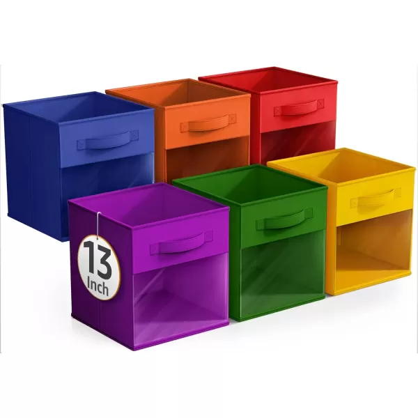 imageSorbus 13 Inch Storage Bins with Clear Window  6 Foldable Baskets for Organizing Clothes Toys Books  Sturdy Collapsible Fabric Storage Cubes with Handle  Storage Baskets for Shelves ClosetsDeep Rainbow with Window