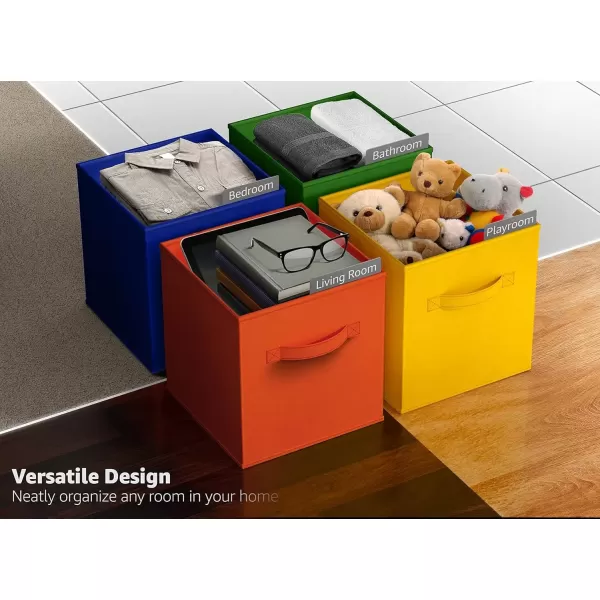 imageSorbus 13 Inch Storage Bins with Clear Window  6 Foldable Baskets for Organizing Clothes Toys Books  Sturdy Collapsible Fabric Storage Cubes with Handle  Storage Baskets for Shelves ClosetsDeep Rainbow