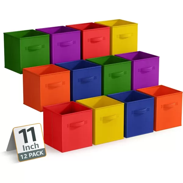 imageSorbus 13 Inch Storage Bins with Clear Window  6 Foldable Baskets for Organizing Clothes Toys Books  Sturdy Collapsible Fabric Storage Cubes with Handle  Storage Baskets for Shelves Closets12 Pack Deep Rainbow