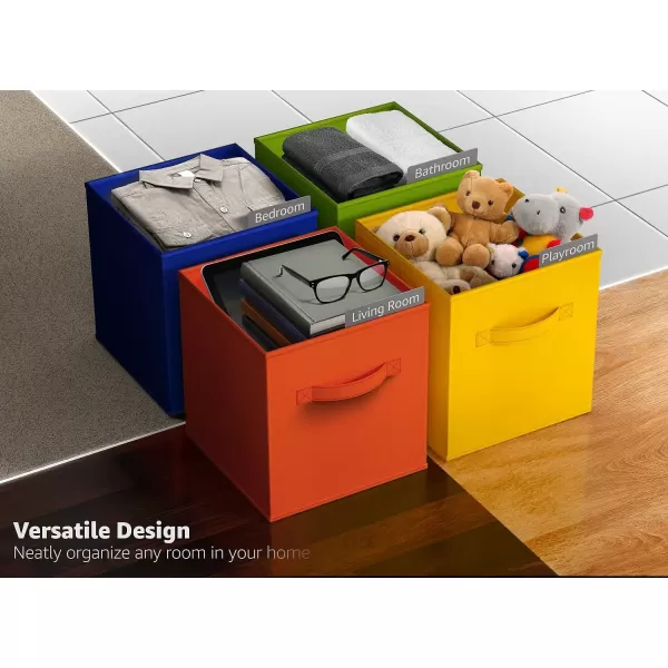 imageSorbus 13 Inch Storage Bins with Clear Window  6 Foldable Baskets for Organizing Clothes Toys Books  Sturdy Collapsible Fabric Storage Cubes with Handle  Storage Baskets for Shelves ClosetsBright Rainbow