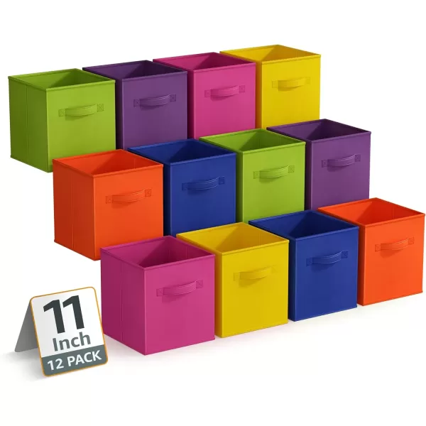 imageSorbus 13 Inch Storage Bins with Clear Window  6 Foldable Baskets for Organizing Clothes Toys Books  Sturdy Collapsible Fabric Storage Cubes with Handle  Storage Baskets for Shelves Closets12 Pack Bright Rainbow
