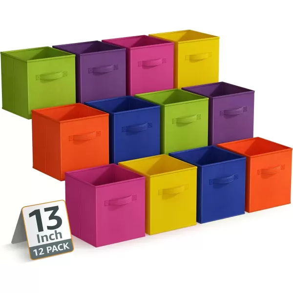 imageSorbus 13 Inch Storage Bins with Clear Window  6 Foldable Baskets for Organizing Clothes Toys Books  Sturdy Collapsible Fabric Storage Cubes with Handle  Storage Baskets for Shelves Closets12 Pack Bright Rainbow