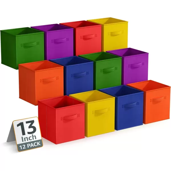 imageSorbus 13 Inch Storage Bins with Clear Window  6 Foldable Baskets for Organizing Clothes Toys Books  Sturdy Collapsible Fabric Storage Cubes with Handle  Storage Baskets for Shelves Closets12 Pack Deep Rainbow