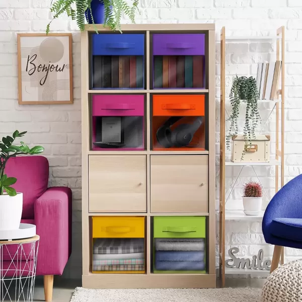 imageSorbus 13 Inch Storage Bins with Clear Window  6 Foldable Baskets for Organizing Clothes Toys Books  Sturdy Collapsible Fabric Storage Cubes with Handle  Storage Baskets for Shelves ClosetsBright Rainbow with Window