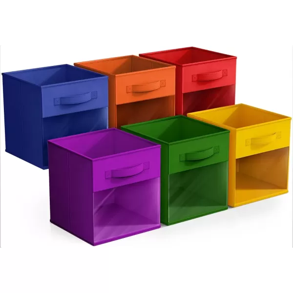 imageSorbus 13 Inch Storage Bins with Clear Window  6 Foldable Baskets for Organizing Clothes Toys Books  Sturdy Collapsible Fabric Storage Cubes with Handle  Storage Baskets for Shelves ClosetsDeep Rainbow with Window