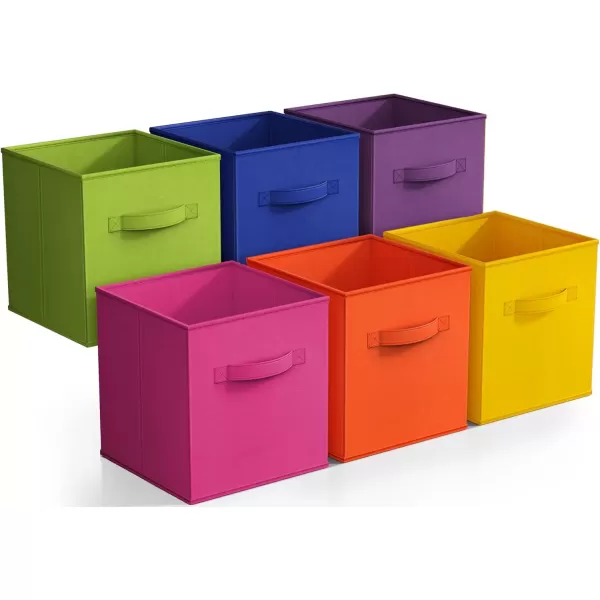 imageSorbus 13 Inch Storage Bins with Clear Window  6 Foldable Baskets for Organizing Clothes Toys Books  Sturdy Collapsible Fabric Storage Cubes with Handle  Storage Baskets for Shelves ClosetsBright Rainbow