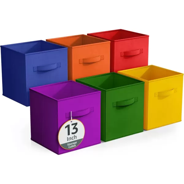 imageSorbus 13 Inch Storage Bins with Clear Window  6 Foldable Baskets for Organizing Clothes Toys Books  Sturdy Collapsible Fabric Storage Cubes with Handle  Storage Baskets for Shelves ClosetsDeep Rainbow