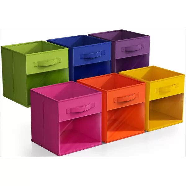 imageSorbus 13 Inch Storage Bins with Clear Window  6 Foldable Baskets for Organizing Clothes Toys Books  Sturdy Collapsible Fabric Storage Cubes with Handle  Storage Baskets for Shelves ClosetsBright Rainbow with Window