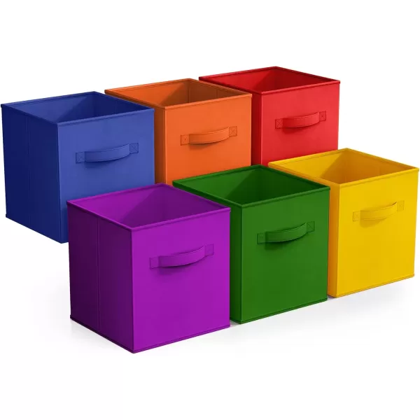 imageSorbus 13 Inch Storage Bins with Clear Window  6 Foldable Baskets for Organizing Clothes Toys Books  Sturdy Collapsible Fabric Storage Cubes with Handle  Storage Baskets for Shelves ClosetsDeep Rainbow