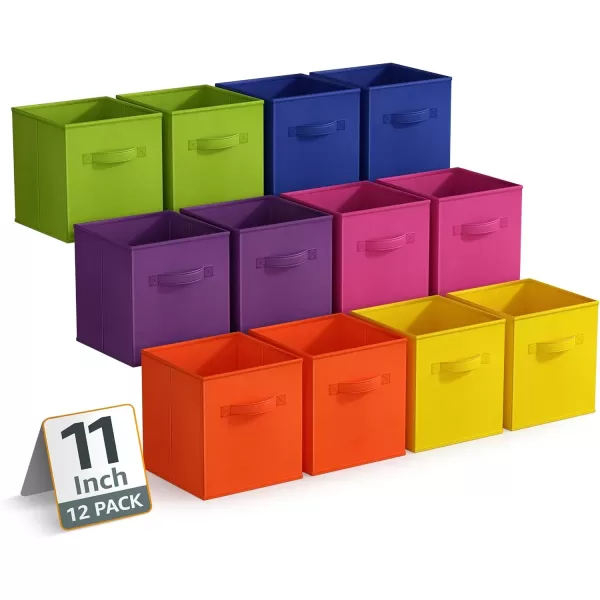 imageSorbus 13 Inch Storage Bins with Clear Window  6 Foldable Baskets for Organizing Clothes Toys Books  Sturdy Collapsible Fabric Storage Cubes with Handle  Storage Baskets for Shelves Closets12 Pack Bright Rainbow
