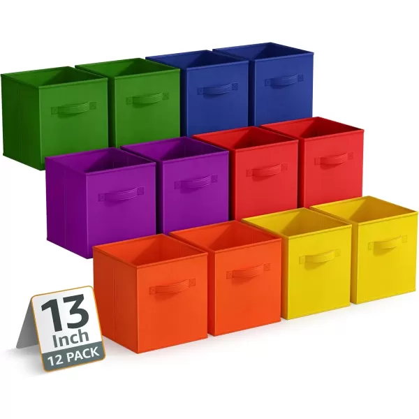 imageSorbus 13 Inch Storage Bins with Clear Window  6 Foldable Baskets for Organizing Clothes Toys Books  Sturdy Collapsible Fabric Storage Cubes with Handle  Storage Baskets for Shelves Closets12 Pack Deep Rainbow