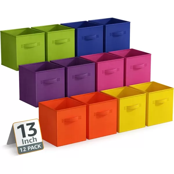 imageSorbus 13 Inch Storage Bins with Clear Window  6 Foldable Baskets for Organizing Clothes Toys Books  Sturdy Collapsible Fabric Storage Cubes with Handle  Storage Baskets for Shelves Closets12 Pack Bright Rainbow