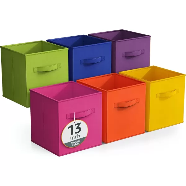 imageSorbus 13 Inch Storage Bins with Clear Window  6 Foldable Baskets for Organizing Clothes Toys Books  Sturdy Collapsible Fabric Storage Cubes with Handle  Storage Baskets for Shelves ClosetsBright Rainbow