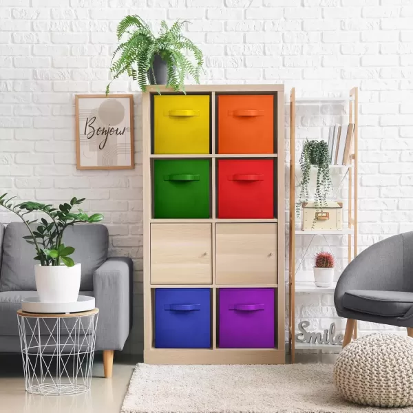 imageSorbus 13 Inch Storage Bins with Clear Window  6 Foldable Baskets for Organizing Clothes Toys Books  Sturdy Collapsible Fabric Storage Cubes with Handle  Storage Baskets for Shelves ClosetsDeep Rainbow